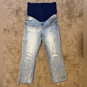 Pinkblush Light Wash Distressed Maternity Jeans with Navy Panel